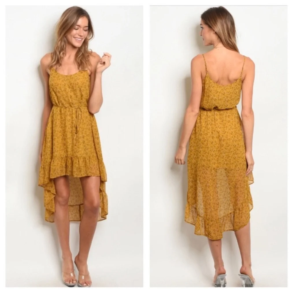 Mustard Floral Print Dress - Picture 1 of 2